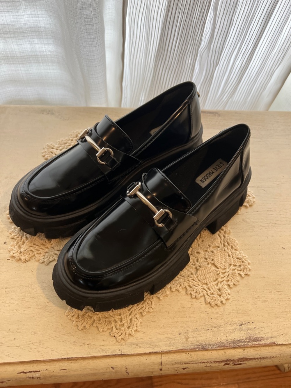 Steve Madden Black Patent Lug Sole Loafers